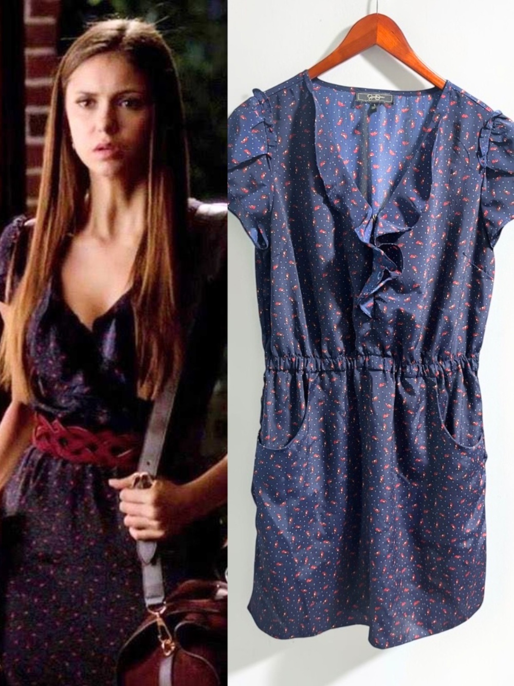 ASO Elena Gilbert The Vampire Diaries Navy Ruffle Dress Red Shoe Print Preppy L